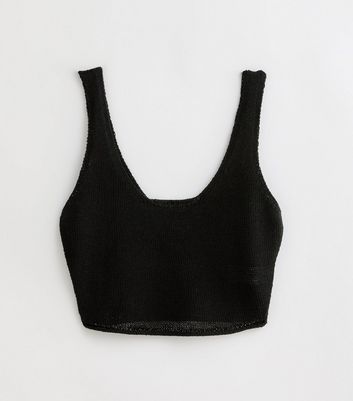 Black Knit Scoop Neck Crop Top 5 Black Knit Scoop Neck Crop Top