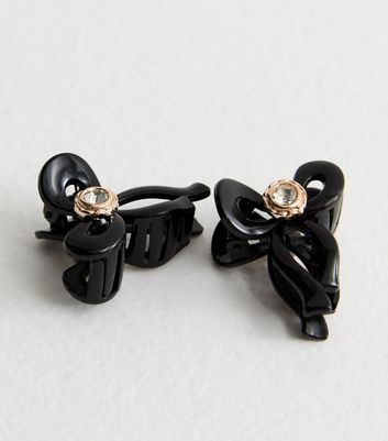 2 Pack Black Crystal Bow Mini Claw Clips
