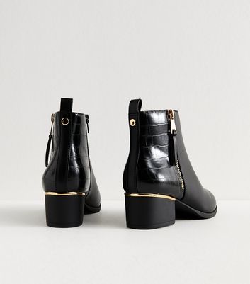 Black Faux Leather Block Heel Ankle Boots 6 Black Faux Leather Block Heel Ankle Boots