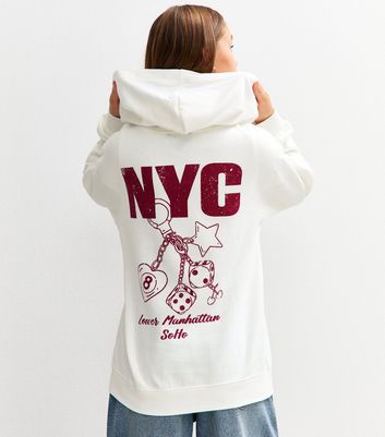 Girls Cream Cotton NYC Logo Hoodie