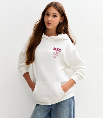 Girls Cream Cotton NYC Logo Hoodie 4 Girls Cream Cotton NYC Logo Hoodie
