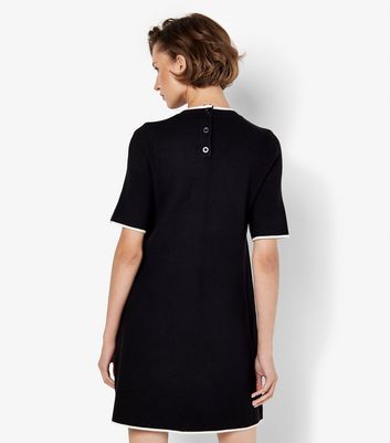 Apricot Black Contrast Piping Knit Dress
