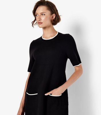 Apricot Black Contrast Piping Knit Dress