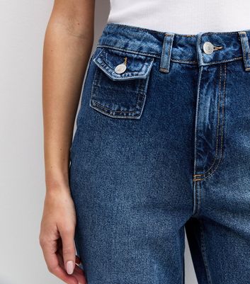 Blue Buttoned Pocket Wide Leg Jeans 5 Blue Buttoned Pocket Wide Leg Jeans