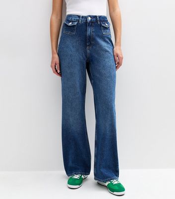 Blue Buttoned Pocket Wide Leg Jeans 6 Blue Buttoned Pocket Wide Leg Jeans