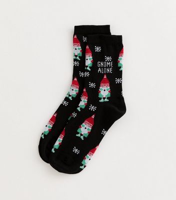 Black Christmas Gnome Alone Ankle Sock