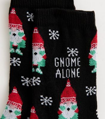Black Christmas Gnome Alone Ankle Sock