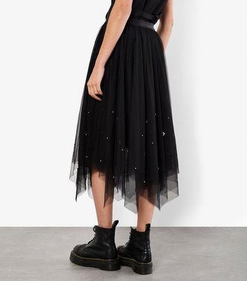 Apricot Black Tulle Faux Pearl Midi Skirt 3 Apricot Black Tulle Faux Pearl Midi Skirt