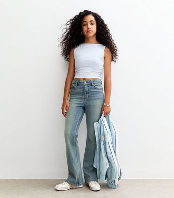 Girls Blue Mid Rise Flared Jeans