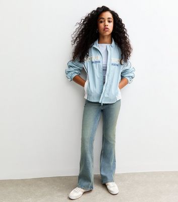 Girls Blue Mid Rise Flared Jeans
