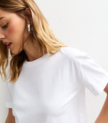 White Roll Sleeve Boxy Fit T-Shirt