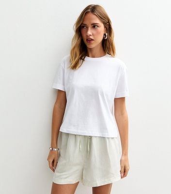 White Roll Sleeve Boxy Fit T-Shirt