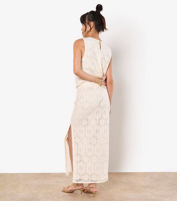 Apricot Cream Tile Crochet Slit Hem Maxi Skirt 3 Apricot Cream Tile Crochet Slit Hem Maxi Skirt