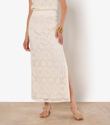 Apricot Cream Tile Crochet Slit Hem Maxi Skirt 4 Apricot Cream Tile Crochet Slit Hem Maxi Skirt