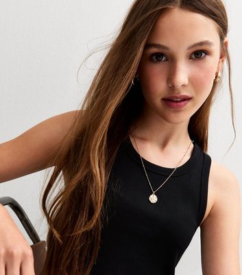 Girls Black Ribbed Racer Back Vest