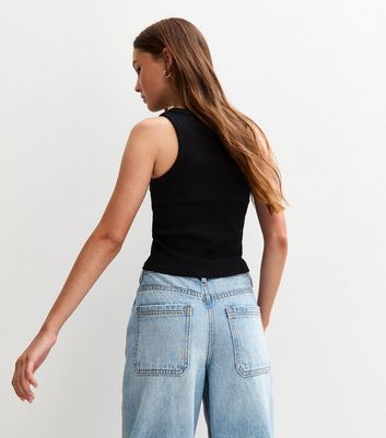 Girls Black Ribbed Racer Back Vest 4 Girls Black Ribbed Racer Back Vest