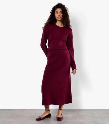 Apricot Burgundy Fine Cable Knit Midi Skirt 3 Apricot Burgundy Fine Cable Knit Midi Skirt