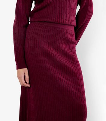 Apricot Burgundy Fine Cable Knit Midi Skirt 4 Apricot Burgundy Fine Cable Knit Midi Skirt