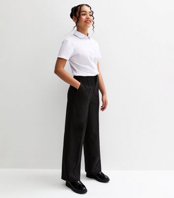 Girls Black Wide Leg School Trousers