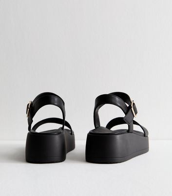 Black Grained Faux Leather Flatform Sandals 4 Black Grained Faux Leather Flatform Sandals