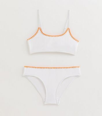 Girls White Wave Blanket Stitch Bikini Set