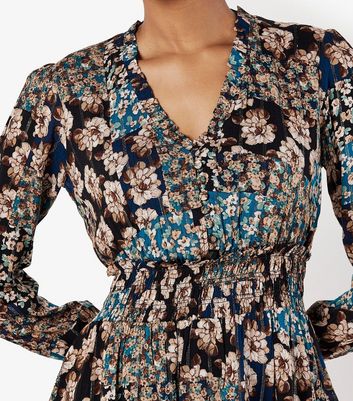 Apricot Black Floral Print Mini Dress