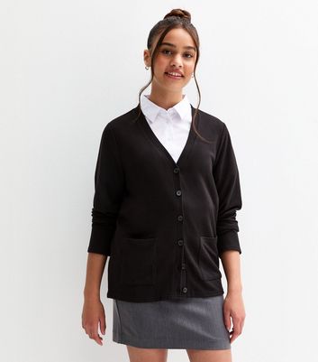 Girls Black Longline School Cardigan
