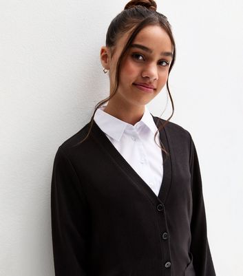 Girls Black Longline School Cardigan