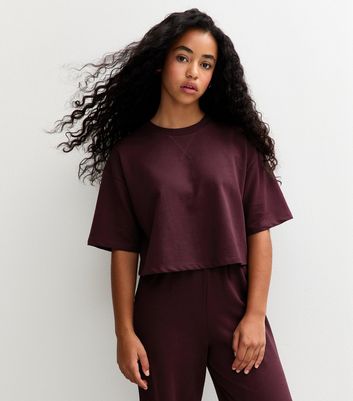 Girls Burgundy Short Sleeve Sweatshirt