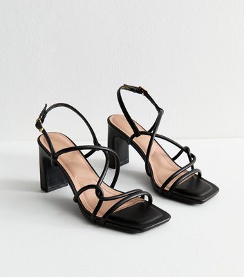 Black Faux Leather Block Heel Sandals