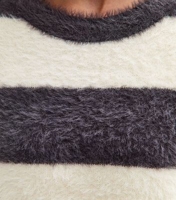 Girls Black and White Fluffy Striped Jumper 5 Girls Black and White Fluffy Striped Jumper