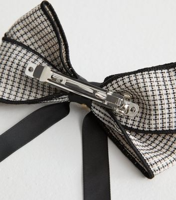 Black Check Faux Pearl Embellished Bow Hair Slide 3 Black Check Faux Pearl Embellished Bow Hair Slide