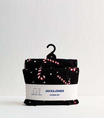 Jack & Jones Black Candy Cane Printed Lounge Set 6 Jack & Jones Black Candy Cane Printed Lounge Set