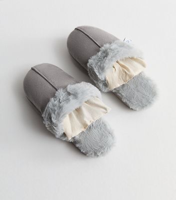Aroma Home Grey Faux Shearling Slippers with Microwavable Inserts
