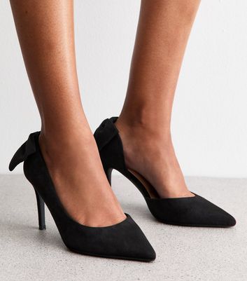 Wide Fit Black Faux Suede Bow Detail Court Shoes