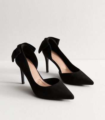 Wide Fit Black Faux Suede Bow Detail Court Shoes