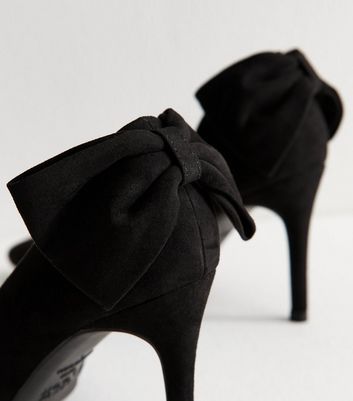 Wide Fit Black Faux Suede Bow Detail Court Shoes 3 Wide Fit Black Faux Suede Bow Detail Court Shoes