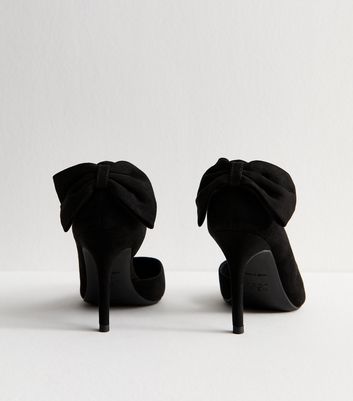 Wide Fit Black Faux Suede Bow Detail Court Shoes 4 Wide Fit Black Faux Suede Bow Detail Court Shoes