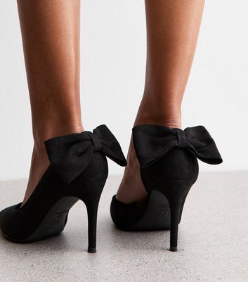 Wide Fit Black Faux Suede Bow Detail Court Shoes 6 Wide Fit Black Faux Suede Bow Detail Court Shoes