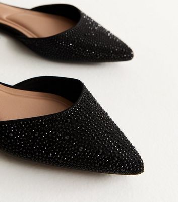 Black Bedazzled Pointed Toe Ankle Strap Ballerina Flats 5 Black Bedazzled Pointed Toe Ankle Strap Ballerina Flats