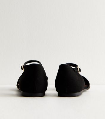 Black Bedazzled Pointed Toe Ankle Strap Ballerina Flats 6 Black Bedazzled Pointed Toe Ankle Strap Ballerina Flats