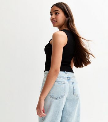 Girls Black Scoop Neck Ribbed Vest Top 4 Girls Black Scoop Neck Ribbed Vest Top