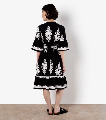 Apricot Black Floral Baroque Smocked Mini Dress 3 Apricot Black Floral Baroque Smocked Mini Dress