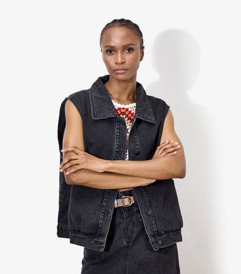 Apricot Black Denim Gilet