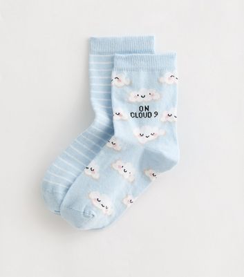 Girls Pack of 2 Light Blue On Cloud 9 Ankle Socks