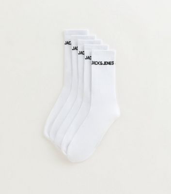 Jack & Jones Pack of 5 White Branded Ribbed Tube Socks
