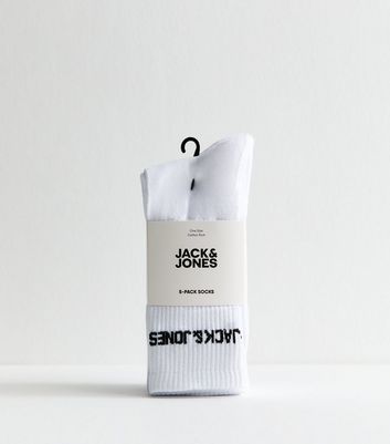 Jack & Jones Pack of 5 White Branded Ribbed Tube Socks