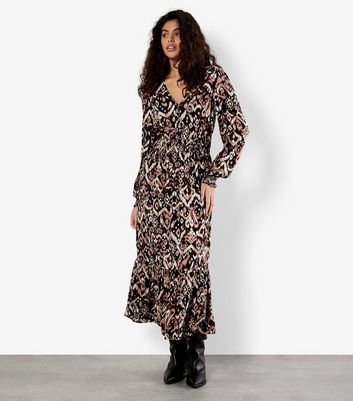 Apricot Black Abstract Print Midaxi Dress