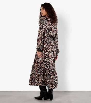 Apricot Black Abstract Print Midaxi Dress