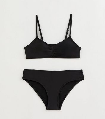 Girls Black Ruched Crop Top Set